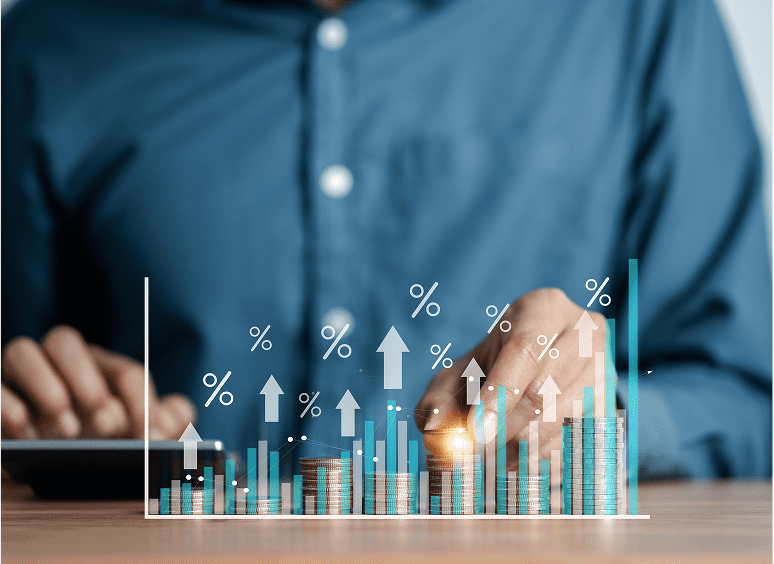 Business growth concept with graphs and coins